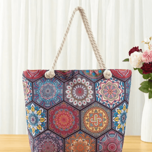 Geometric Pattern Fashion Canvas Bag - Quill
