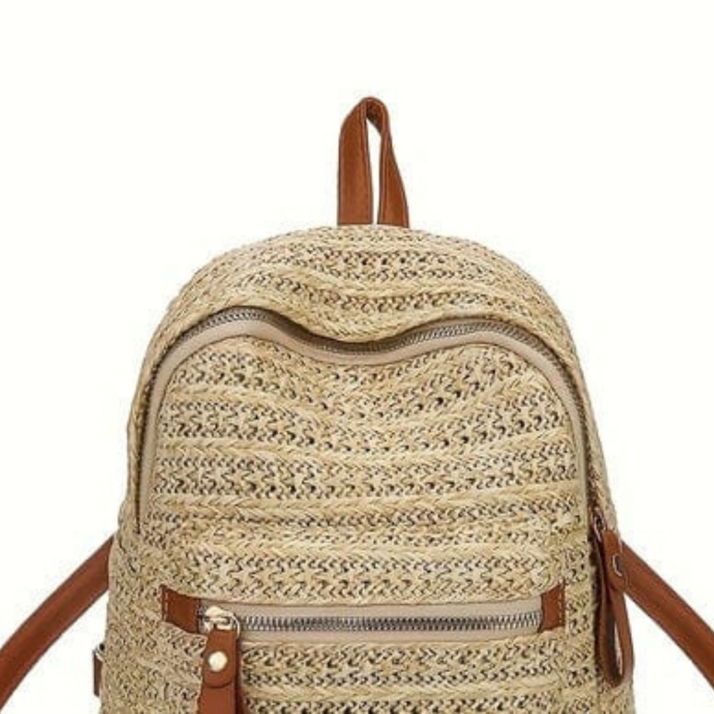 Khaki Straw Backpack - Quill